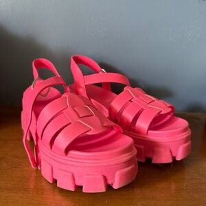 Pink platform buckle sandals